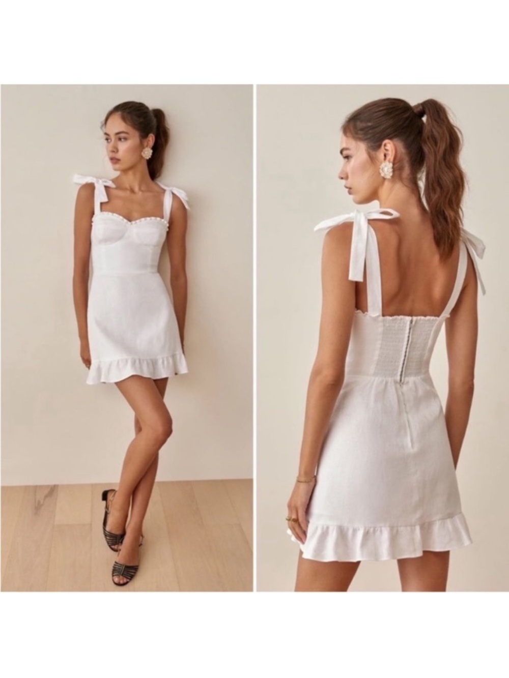 Reformation Desiree Linen White Mini Dress Size 6